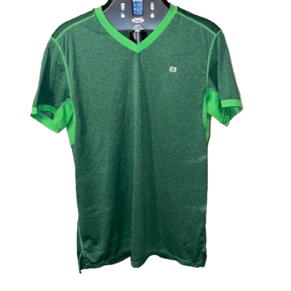 Layer 8 Vintage Medium Top Men's Green  Activewear Short Sleeve V Neck Pullover